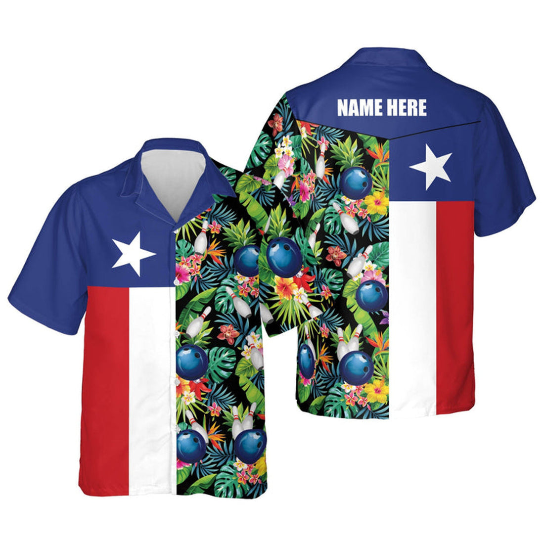 Custom USA Texas Bowling Flag Shirt Tropical Hawaiian Shirt, Bowling Hawaiian shirt for men