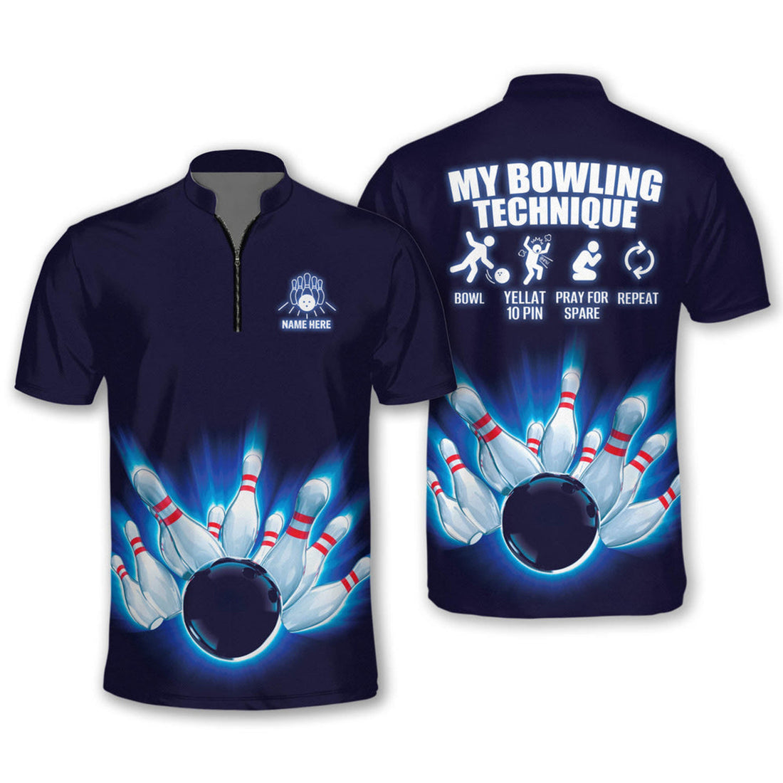 Custom Zipper Polo Shirt My Bowling Technique Bowling Jerseys For Men
