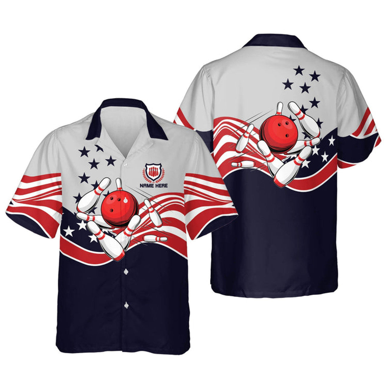 Custom USA Bowling Button-Down Short Sleeve Hawaiian Shirt, Bowling Hawaiian shirt for men