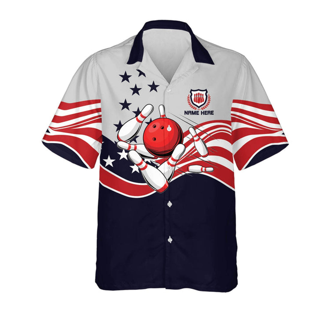 Custom USA Bowling Button-Down Short Sleeve Hawaiian Shirt, Custom Name Bowling 3D Shirt