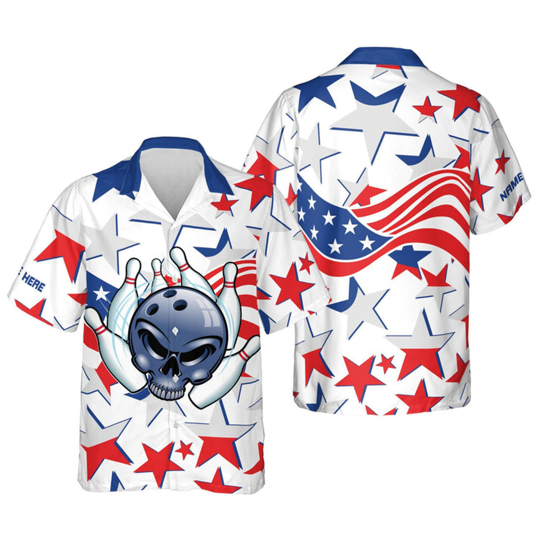 Custom USA Bowling Button-Down Short Sleeve Bowling Flag Hawaiian Shirt