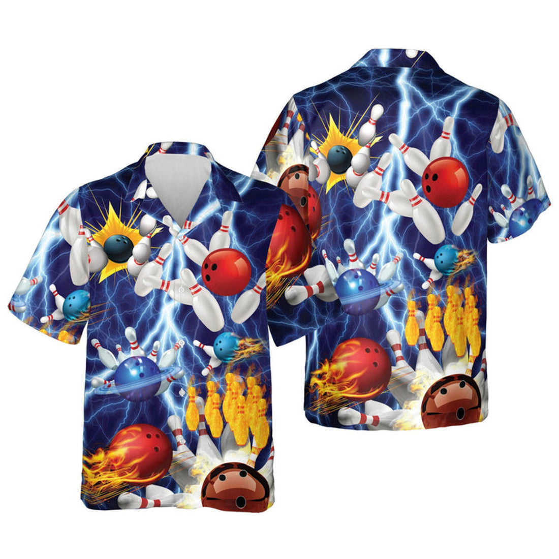 Bowling Button-Down Short Sleeve Hawaiian Shirt, Bowling Hawaiian shirt for men