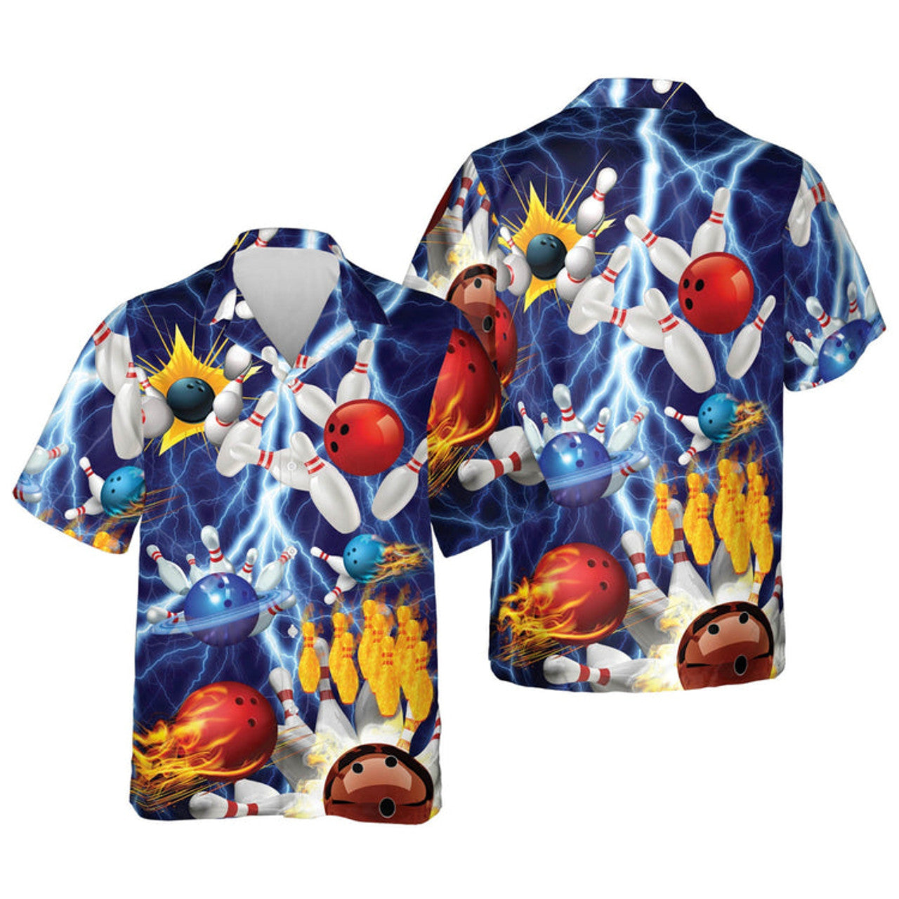 Bowling Button-Down Short Sleeve Hawaiian Shirt, Bowling Hawaiian shirt for men