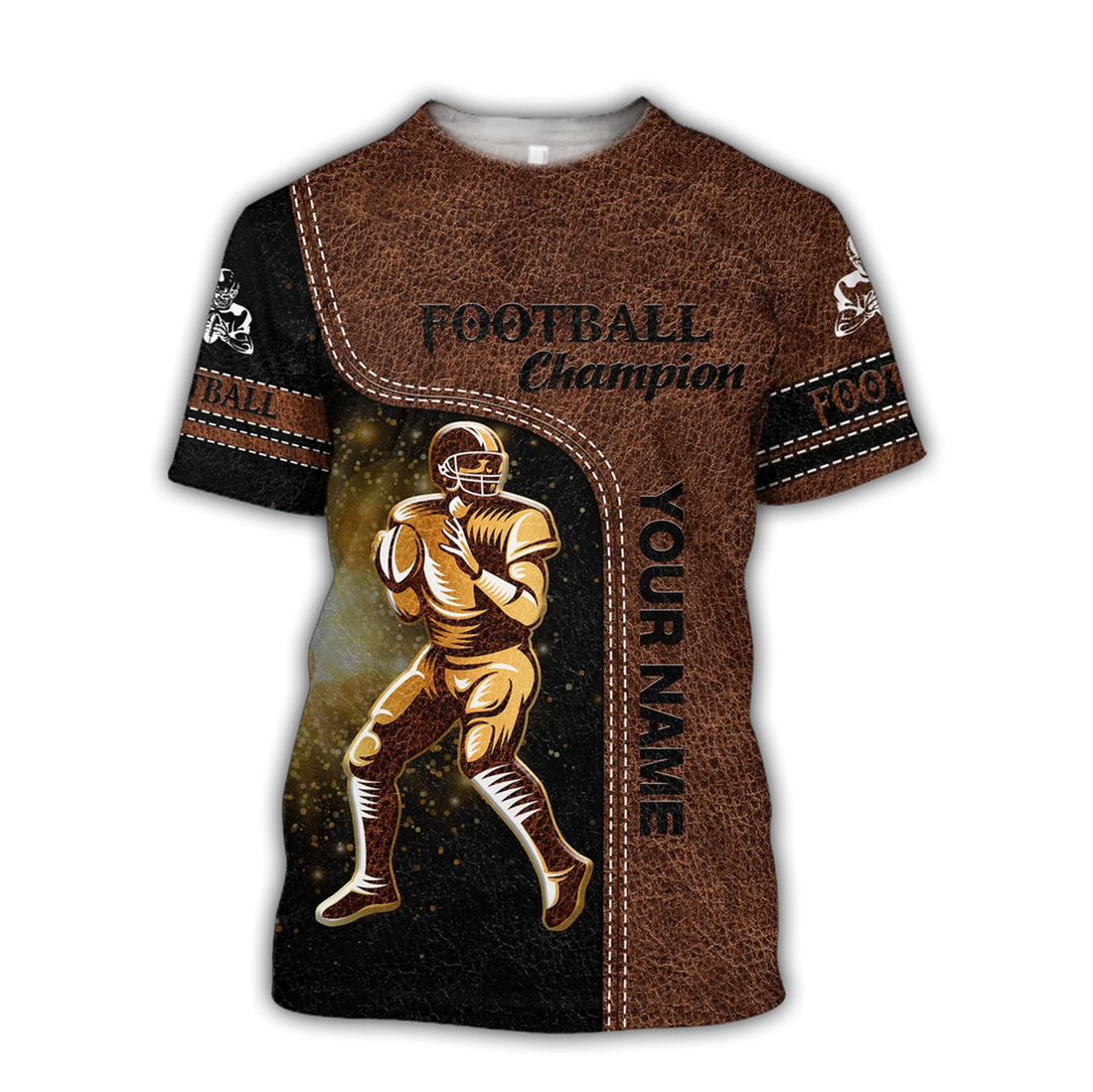 FUNSTUFFPRINT Personalized American Football Shirt Men Women Brown Leather Pattern Gridiron Football Team 3D T-Shirt