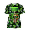 FUNSTUFFPRINT Shamrock Skull Flag Pattern St.Patrick Day All Over Printed Shirt, Happy Saint Patrick's Day For Irish Man 3D T-shirt