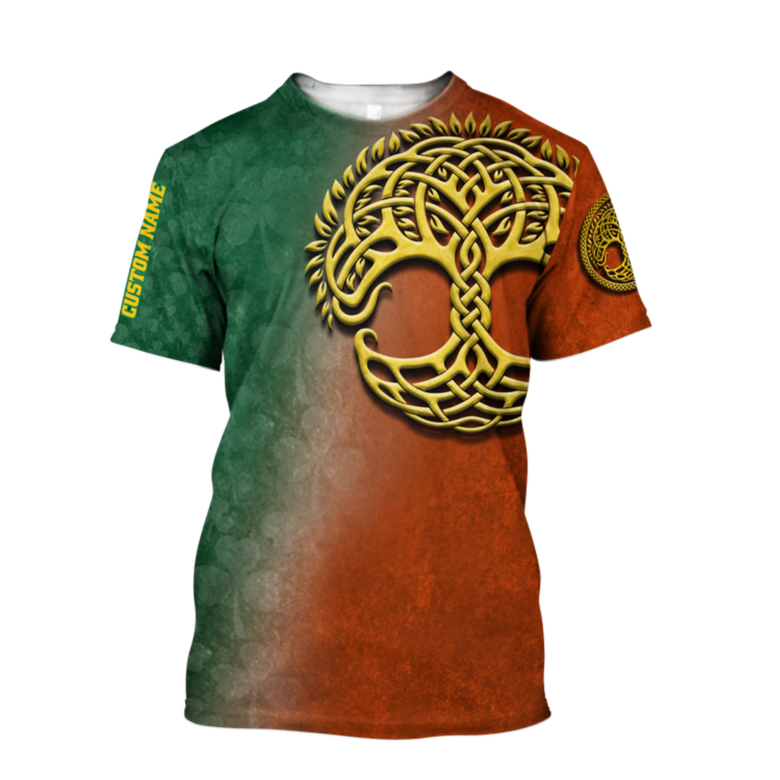FUNSTUFFPRINT Saint Patrick's Day Tree Of Life Shirt, Custom Name St. Patrick's Day 3d Shirt, Golden Tree Shirt 3D T-shirt