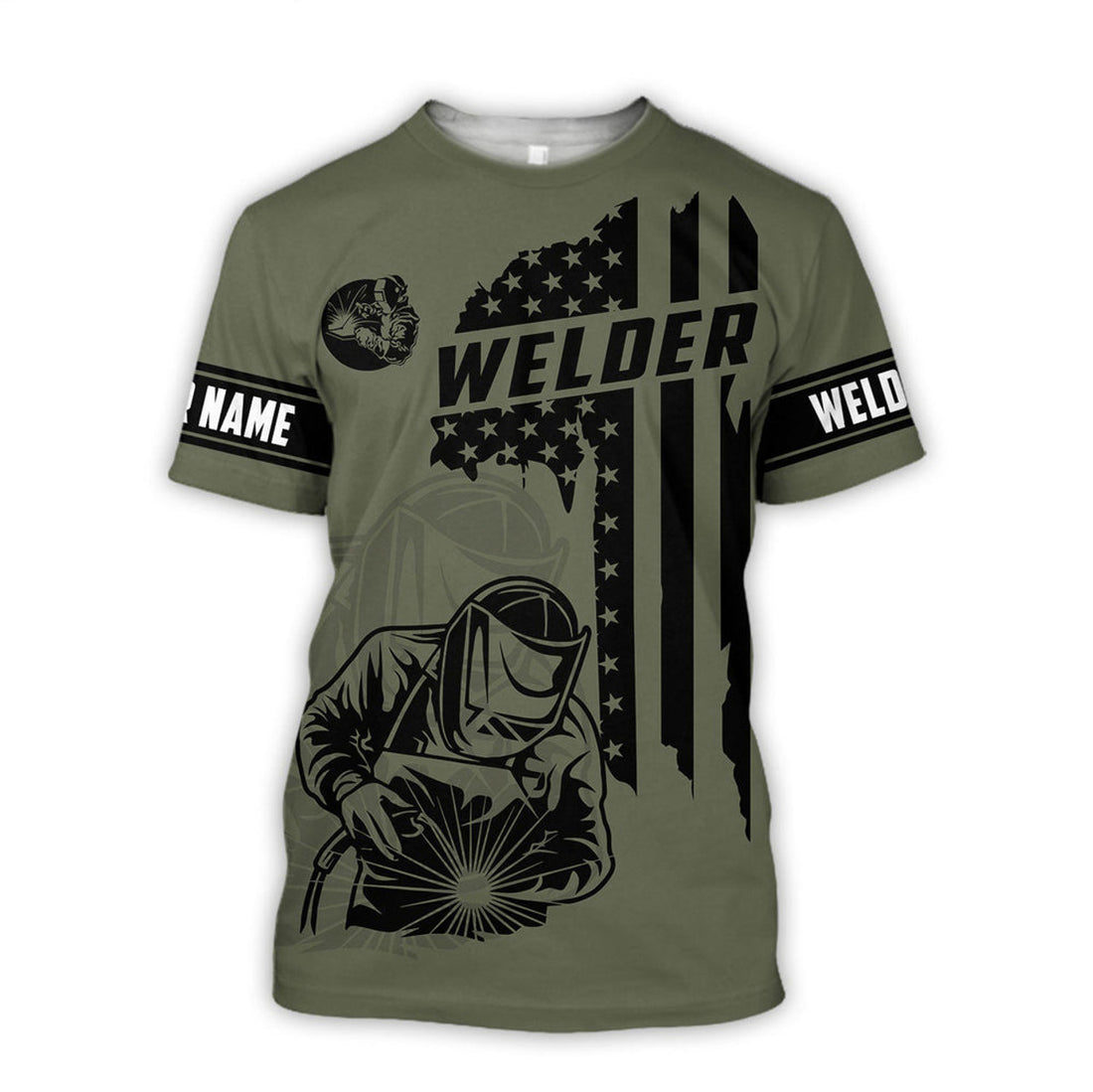 FUNSTUFFPRINT Personalized Welder Welding Shirts American Flag, American Welder, Flag Shirt 3D T-shirt