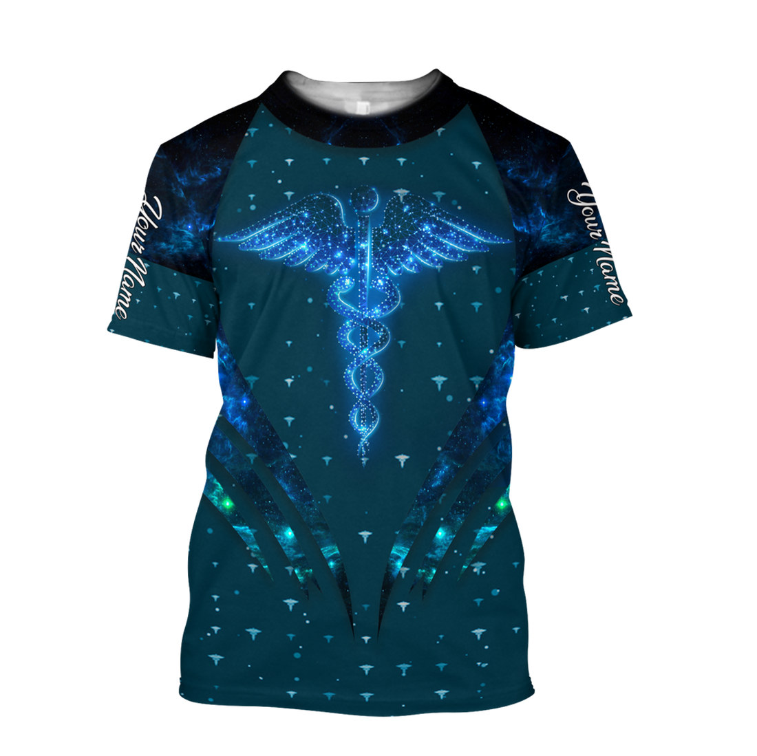 FUNSTUFFPRINT 3D All Over Print Caduceus Health Light Nurse T-Shirt, Custom Name Nurse Shirt 3D T-shirt