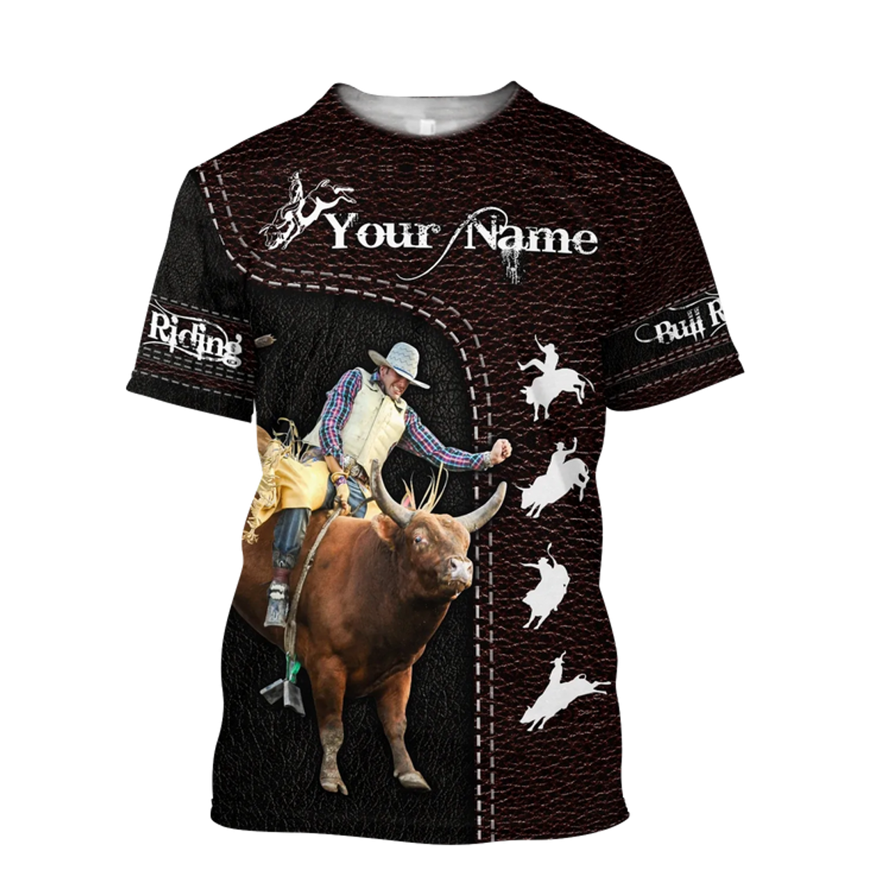 Customize Bull Riding Unisex 3D Full Printed Zip Hoodie Bomber T Shirt In Leather Pattern For Redeo Bull Lover