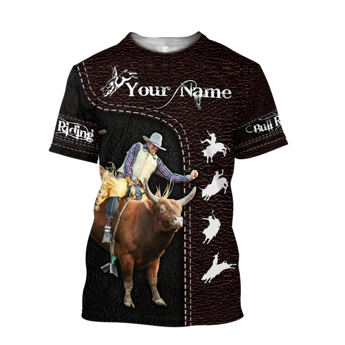 Customize Bull Riding Unisex 3D Full Printed Zip Hoodie Bomber T Shirt In Leather Pattern For Redeo Bull Lover