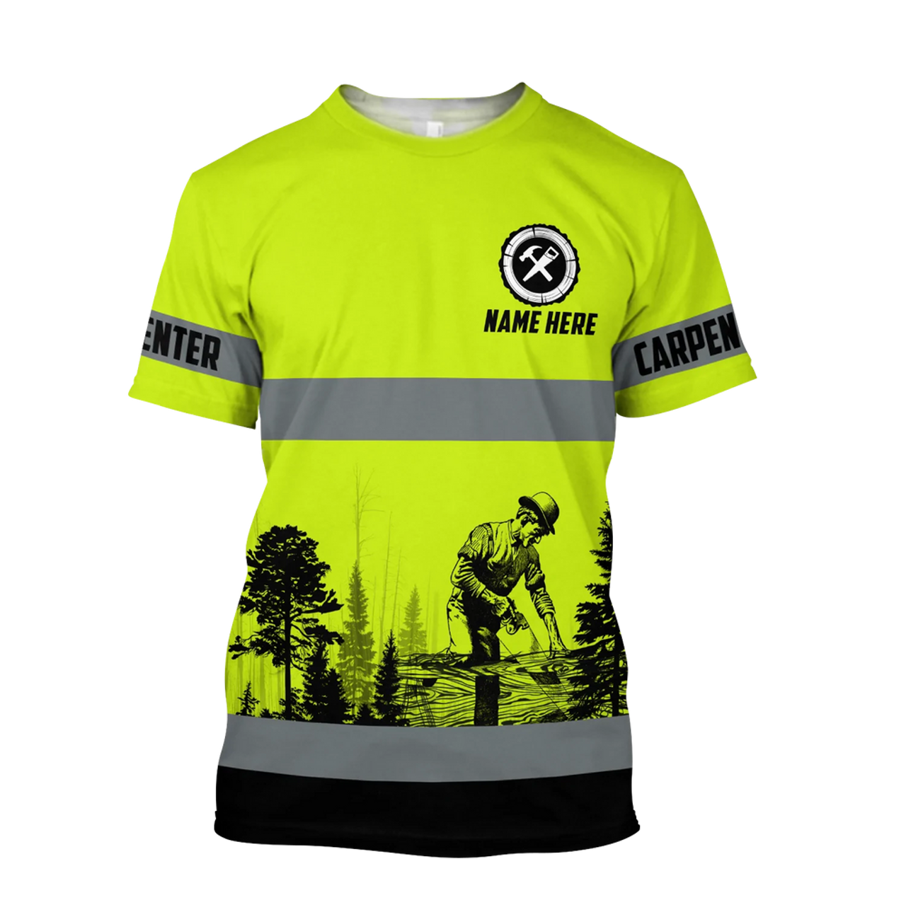 Custom Name Green Safety Carpenter Shirt 3D All Over Print Carpenters Tee Shirts