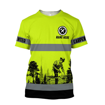 Custom Name Green Safety Carpenter Shirt 3D All Over Print Carpenters Tee Shirts