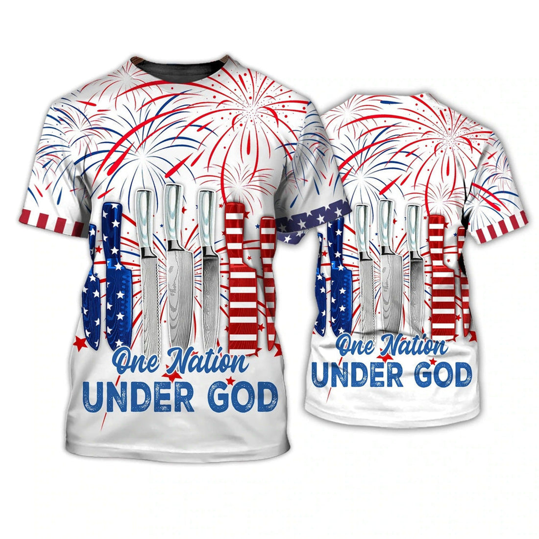 FUNSTUFFPRINT Independence Day Is Coming Chef One Nation Under God 3D Full Print T-Shirt, 4Th Of July Usa 3D Shirt 3D T-shirt