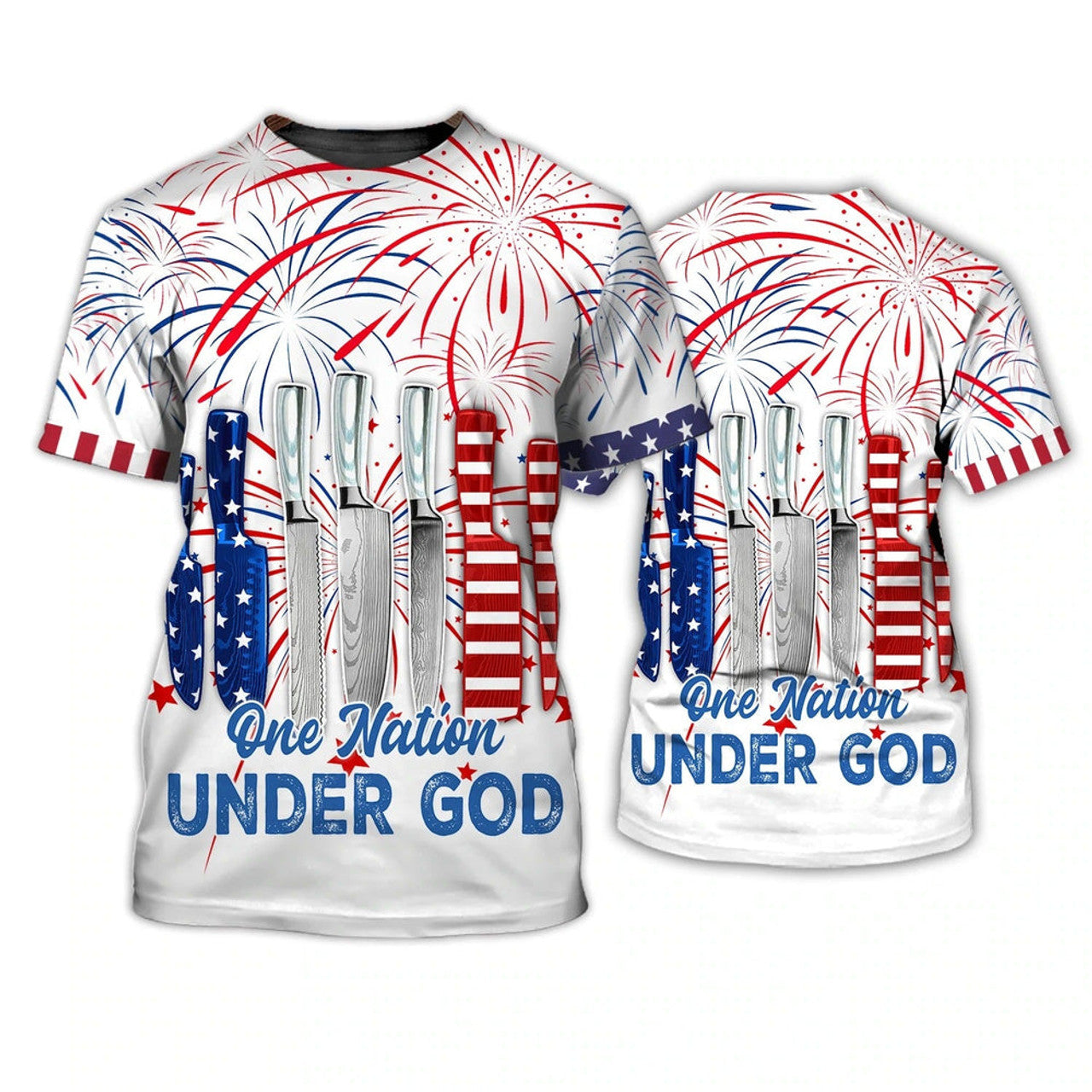 FUNSTUFFPRINT Independence Day Is Coming Chef One Nation Under God 3D Full Print T-Shirt, 4Th Of July Usa 3D Shirt 3D T-shirt