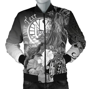 FUNSTUFFPRINT Tahiti Custom Personalised Men's Bomber Jacket - Humpback Whale with Tropical Flowers (White)- 3D Bomber Jacket