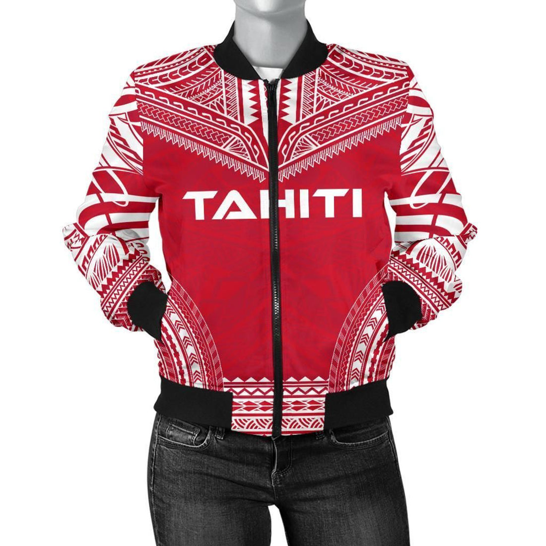 FUNSTUFFPRINT Tahiti Flag Polynesian Chief Women'S Bomber Jacket - 3D Bomber Jacket