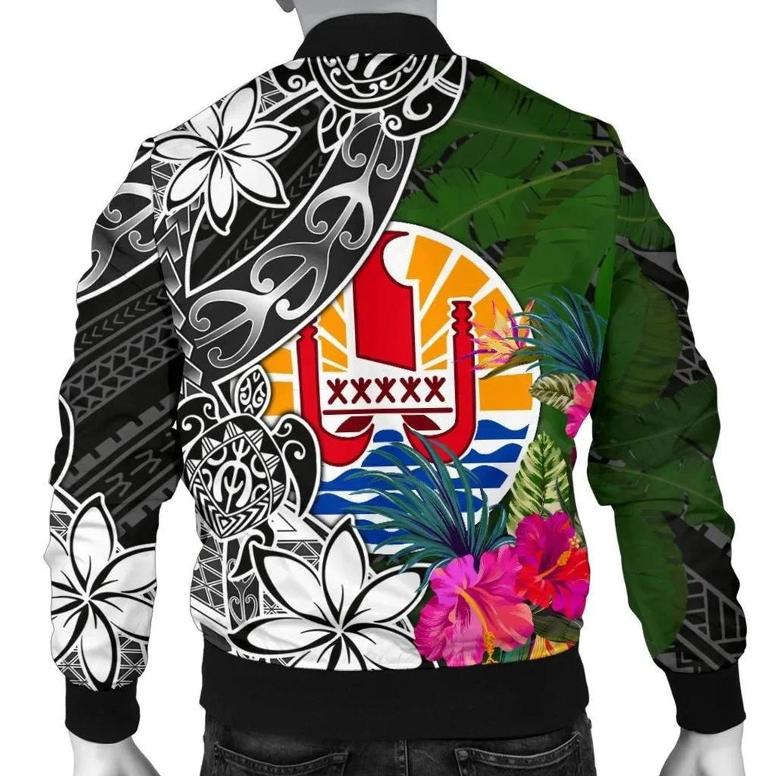 FUNSTUFFPRINT Tahiti Men Bomber Jacket - Turtle Plumeria Banana Leaf - 3D Bomber Jacket