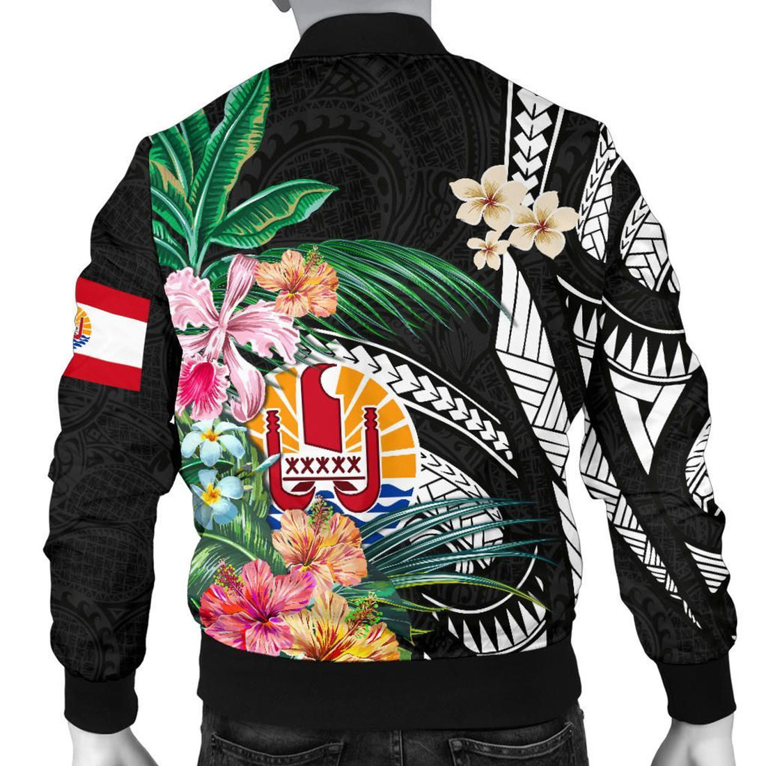 FUNSTUFFPRINT Tahiti Men's Bomber Jacket Coat Of Arms Polynesian With Hibiscus 3D Bomber Jacket