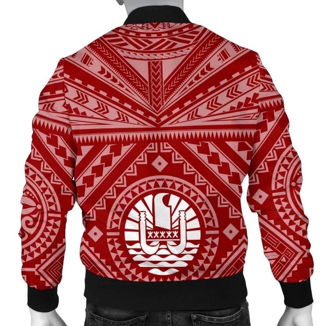 FUNSTUFFPRINT Tahiti Personalised Men's Bomber Jacket - Tahiti Seal In Polynesian Tattoo Style (Red) - 3D Bomber Jacket