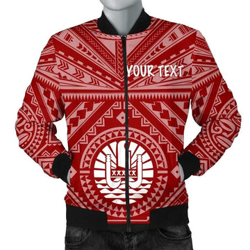 FUNSTUFFPRINT Tahiti Personalised Men's Bomber Jacket - Tahiti Seal In Polynesian Tattoo Style (Red) - 3D Bomber Jacket