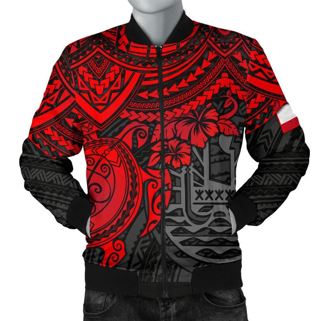 FUNSTUFFPRINT Tahiti Polynesian Bomber Jacket (Men) - Red Turtle - 18 3D Bomber Jacket
