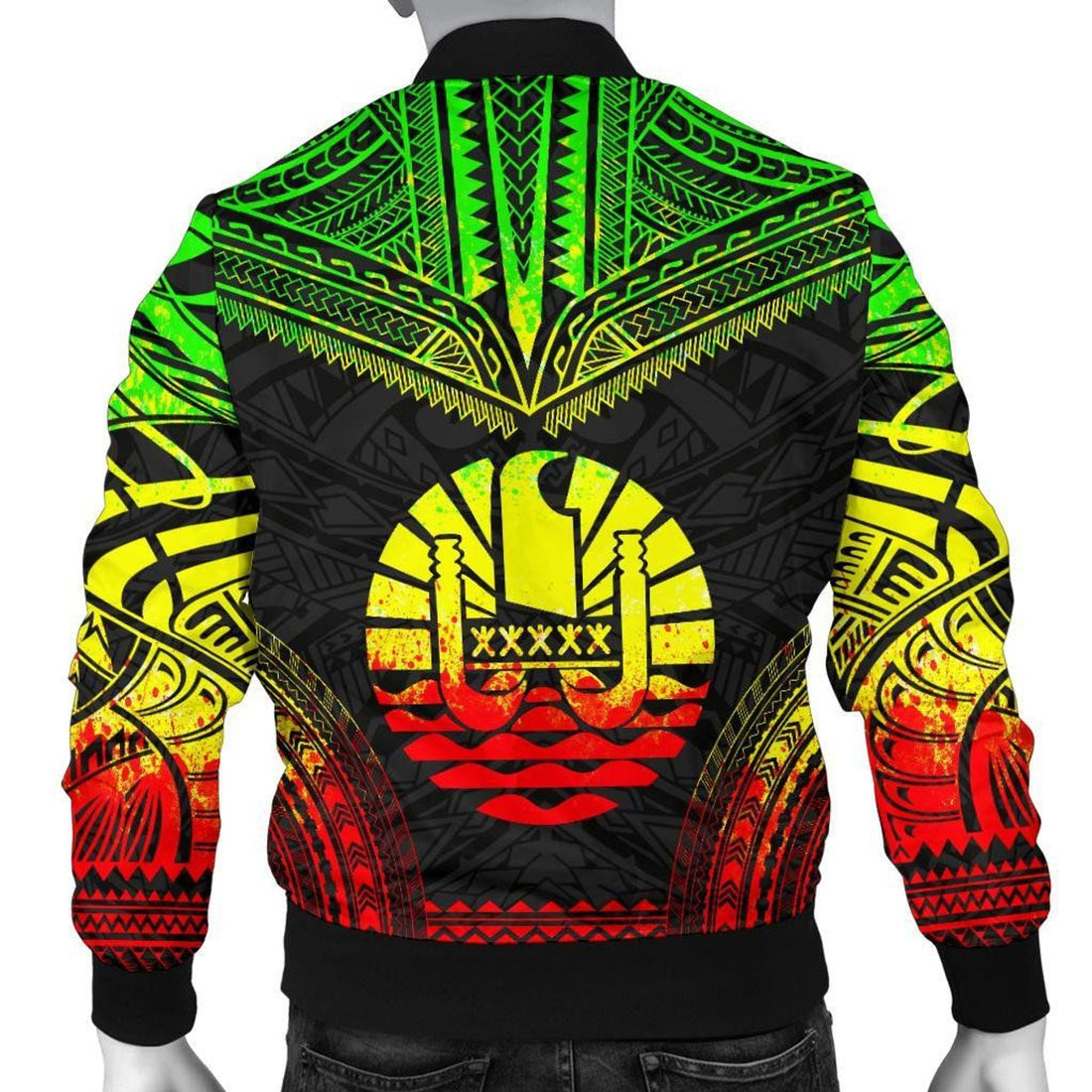 FUNSTUFFPRINT Tahiti Polynesian Chief Men's Bomber Jacket - Reggae Version - 3D Bomber Jacket