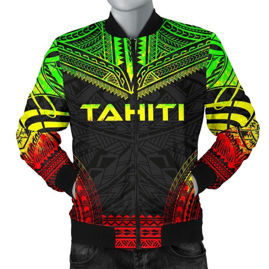 FUNSTUFFPRINT Tahiti Polynesian Chief Men's Bomber Jacket - Reggae Version - 3D Bomber Jacket