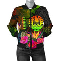 FUNSTUFFPRINT Tahiti Polynesian Women's Bomber Jacket - Hibiscus and Banana Leaves - 3D Bomber Jacket