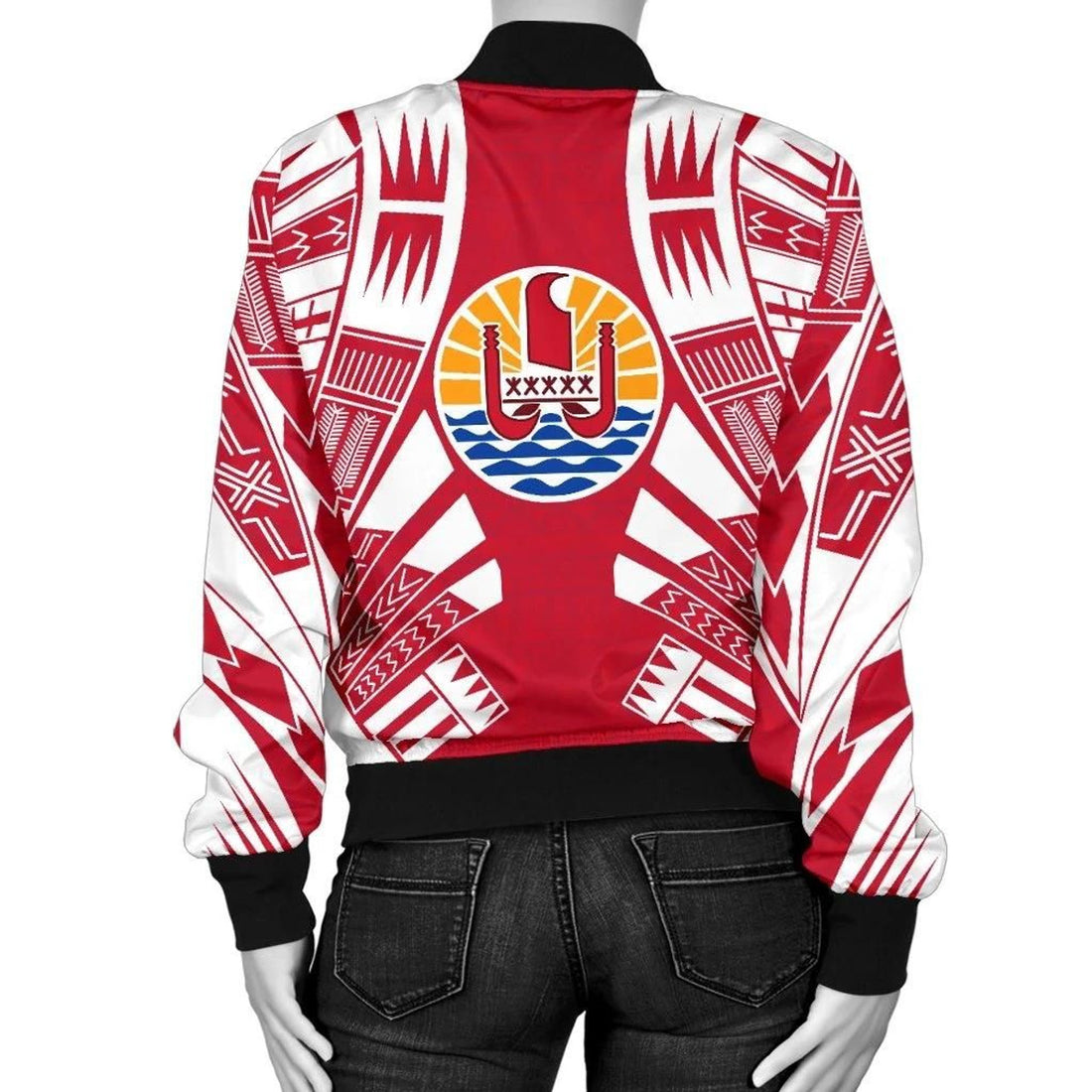 FUNSTUFFPRINT Tahiti Women Bomber Jacket - Polynesian Tattoo Flag - 10 3D Bomber Jacket