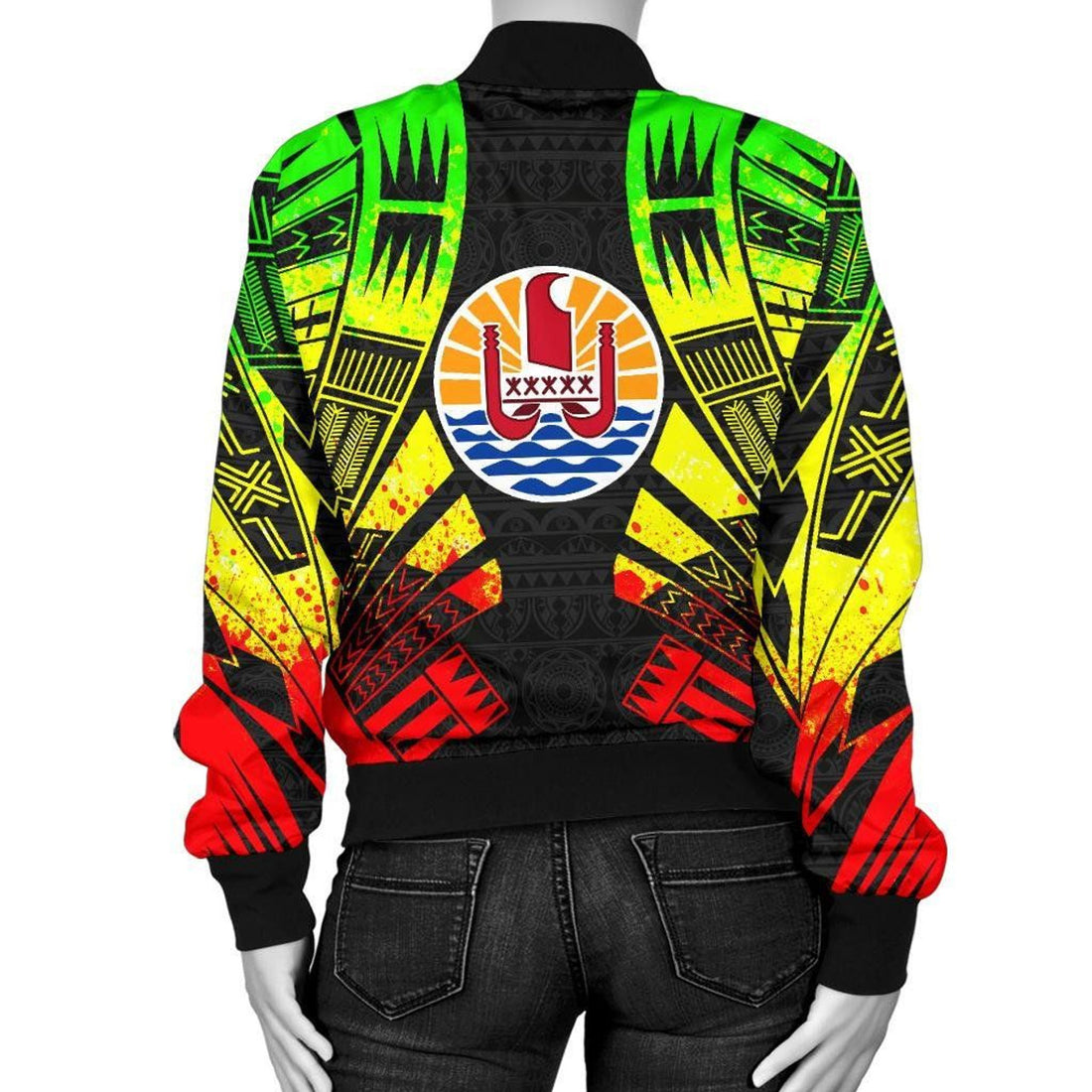 FUNSTUFFPRINT Tahiti Women Bomber Jacket - Polynesian Tattoo Reggae - 10 3D Bomber Jacket