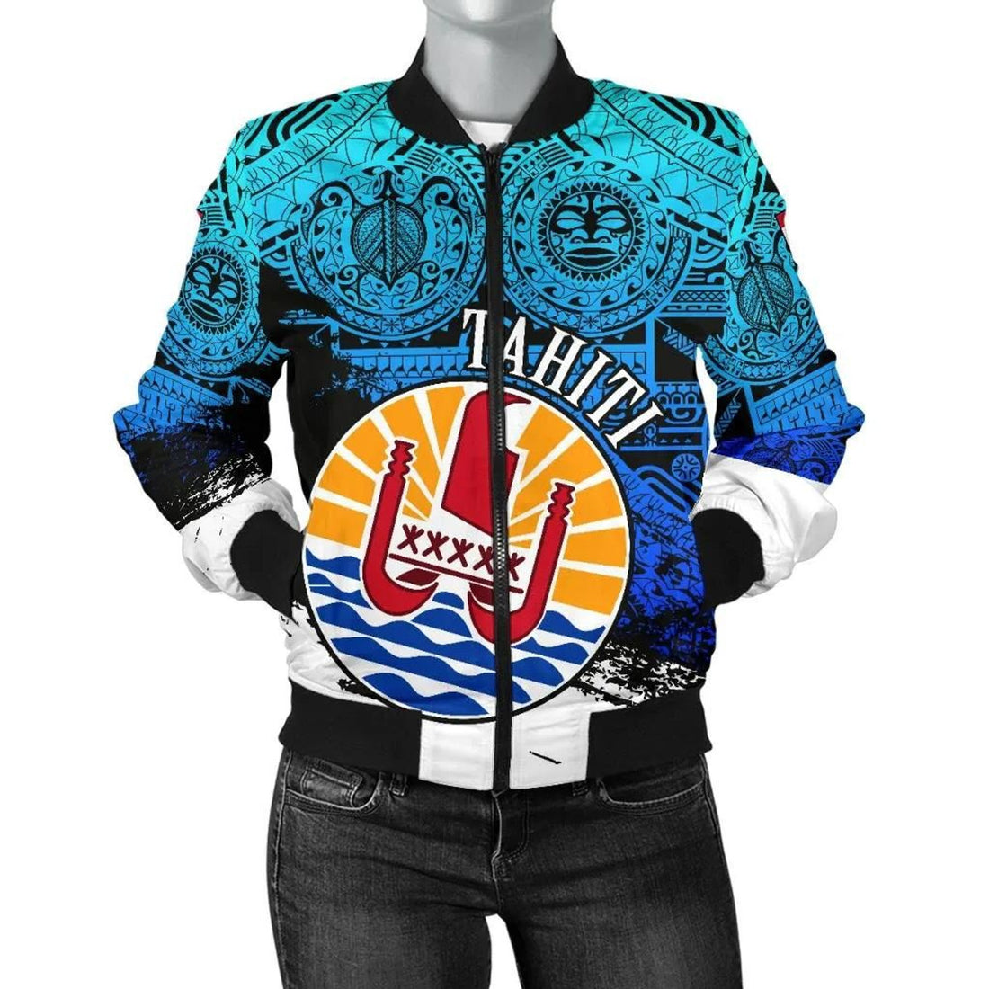 FUNSTUFFPRINT Tahiti Women's , Coat Of Arms Blue Special 3D Bomber Jacket