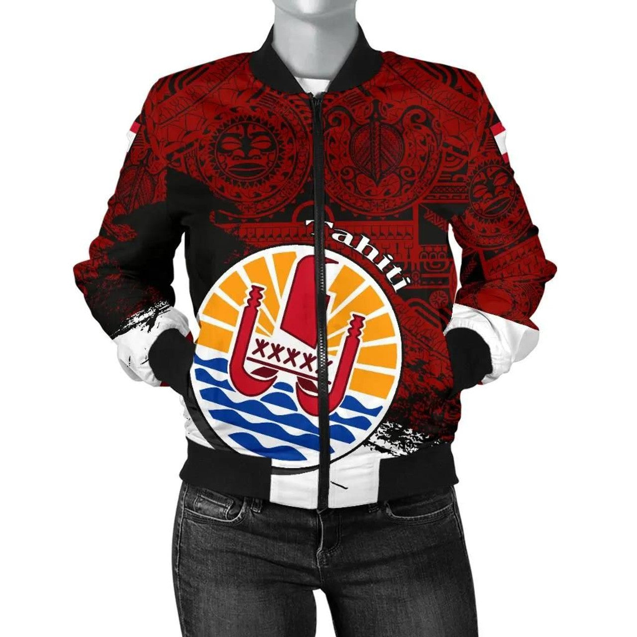 FUNSTUFFPRINT Tahiti Women's Bomber Jacket, Coat Of Arms Blue Special 3D Bomber Jacket