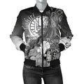 FUNSTUFFPRINT Tahiti Women's Bomber Jacket - Humpback Whale with Tropical Flowers (White)- 3D Bomber Jacket