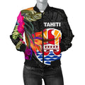FUNSTUFFPRINT Tahiti Women's Bomber Jacket - Polynesian Hibiscus Pattern - 3D Bomber Jacket