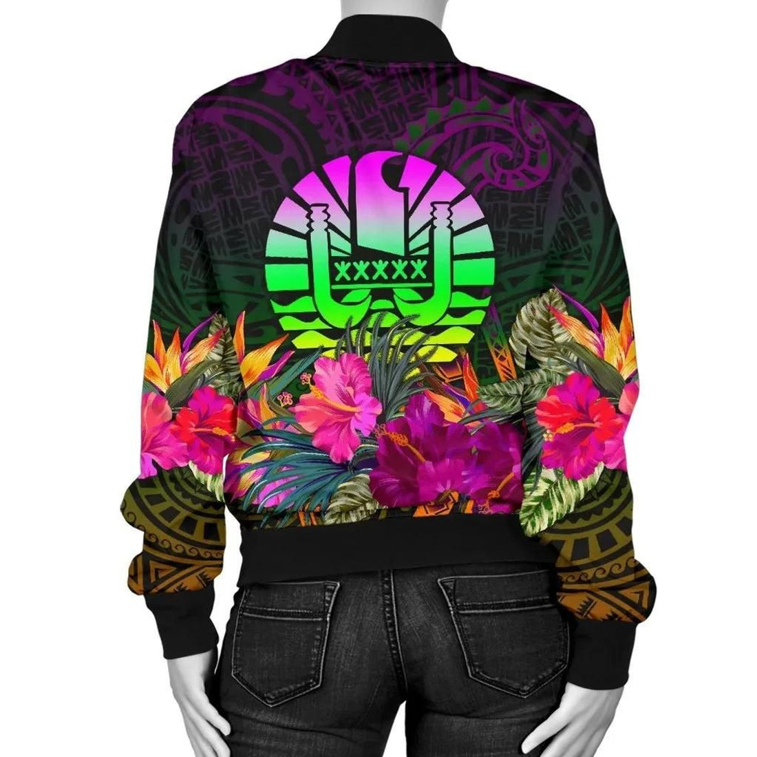 FUNSTUFFPRINT Tahiti Women's Bomber Jacket - Summer Hibiscus - 3D Bomber Jacket