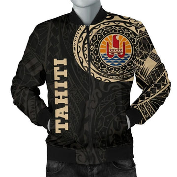 FUNSTUFFPRINT Tahiti in My Heart Polynesian Tattoo Style Men's 3D Bomber Jacket