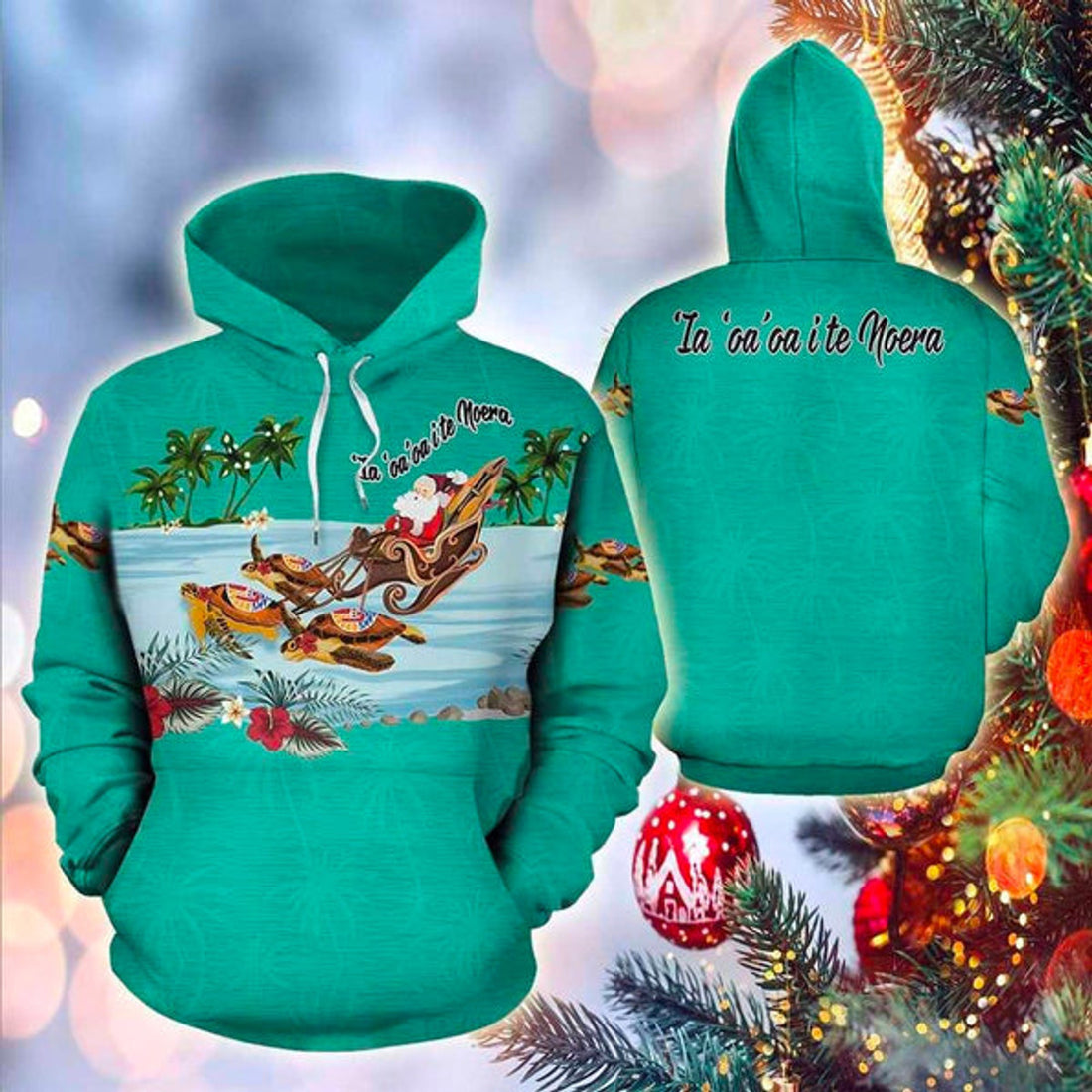 FUNSTUFFPRINT 3D Tahiti Turtle Christmas All Over 3D Hoodie and Zip Hoodie