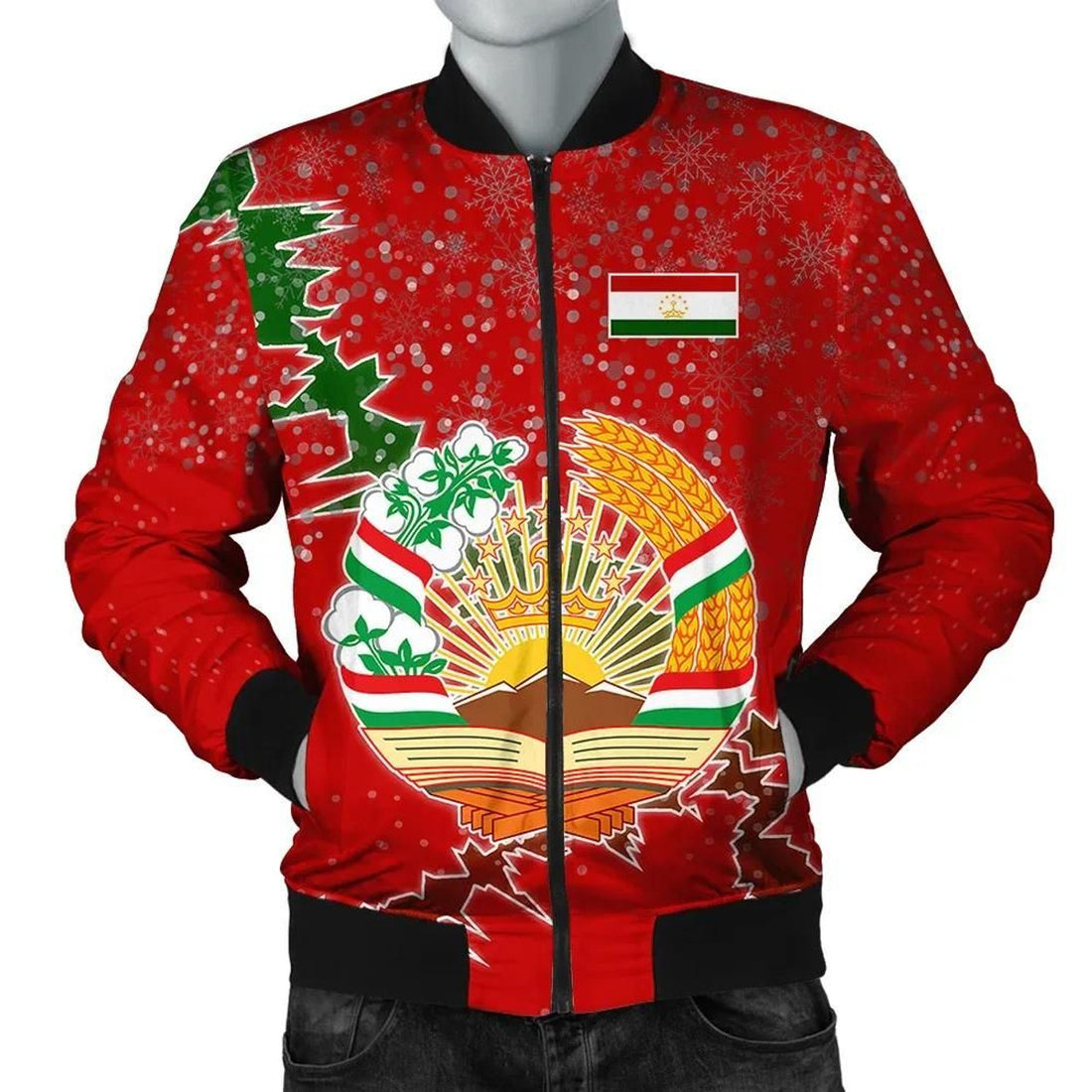 FUNSTUFFPRINT Tajikistan Christmas Coat Of Arms Men Bomber Jacket Style 3D Bomber Jacket