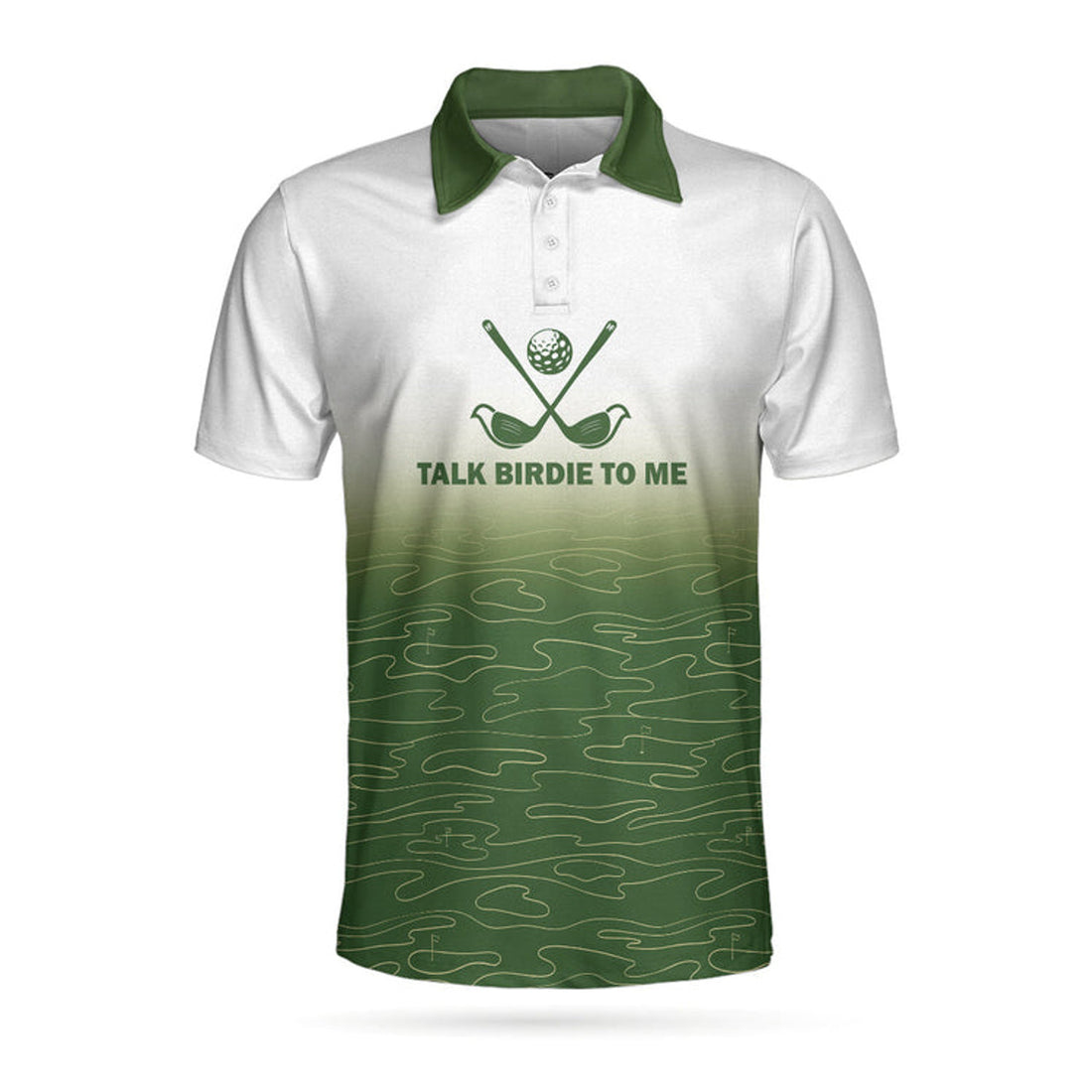 Talk Birdie To Me Golf Polo Shirt, White And Green Abstract Grass Pattern Golfing Polo Shirt, Best Golf Shirt For Men