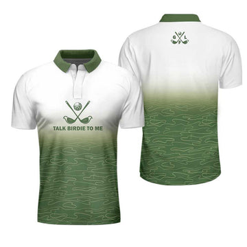 Talk Birdie To Me Golf Polo Shirt, White And Green Abstract Grass Pattern Golfing Polo Shirt, Best Golf Shirt For Men