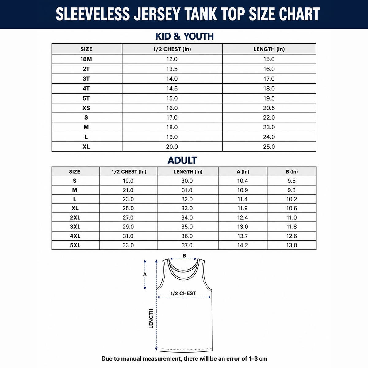Tanktop Jersey Size Guide