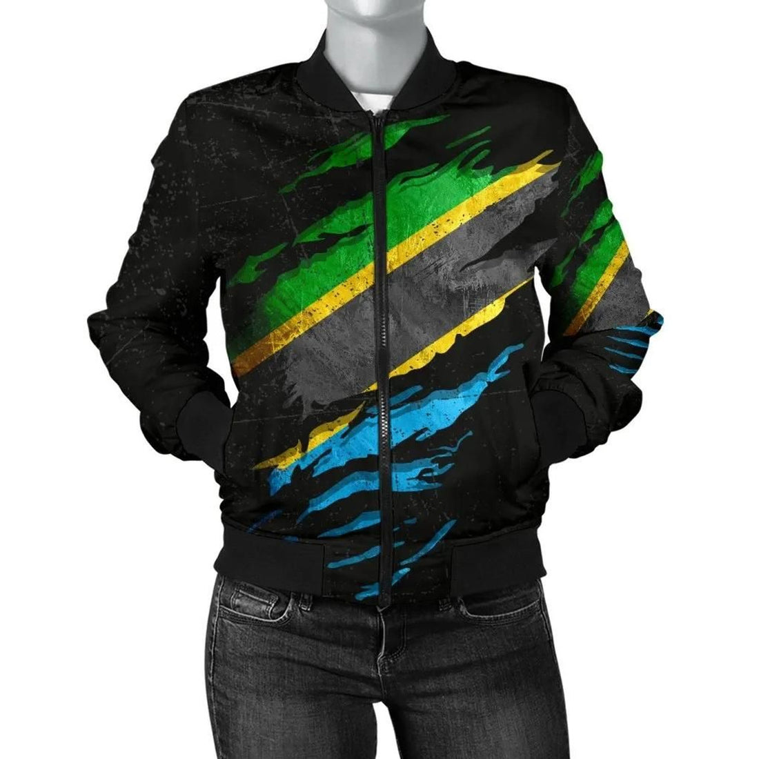 FUNSTUFFPRINT Tanzania In Me Women's Bomber Jacket - Special Grunge Style 3D Bomber Jacket
