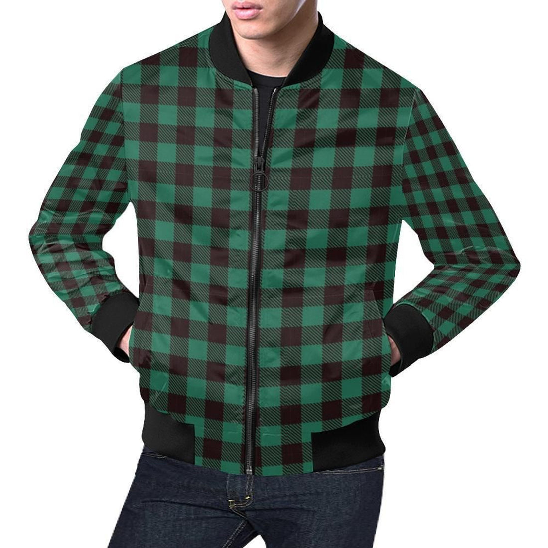 FUNSTUFFPRINT Tartan Scottish Green Plaids Mens 3D Bomber Jacket