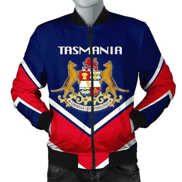 FUNSTUFFPRINT Tasmania Coat Of Arms Men Bomber Jacket Lucian Style 3D Bomber Jacket