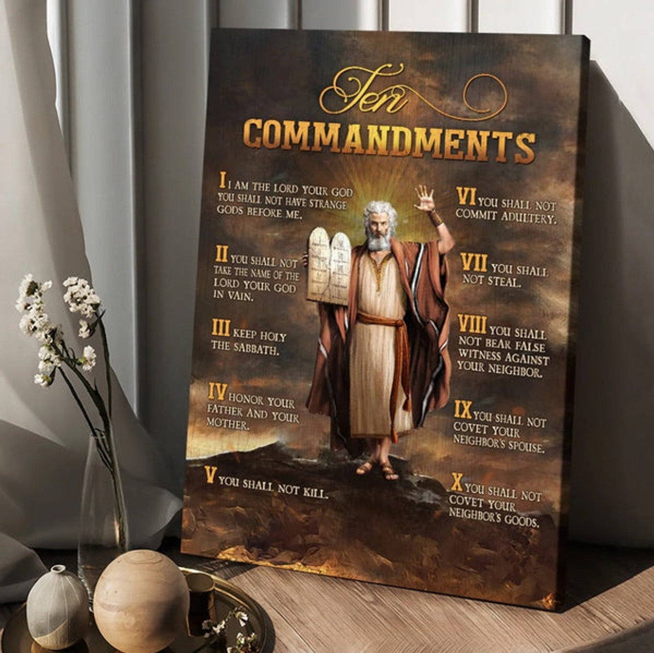 Ten Commandments Of God Canvas Wall Art - Christian Wall Posters - Religious Wall Decor