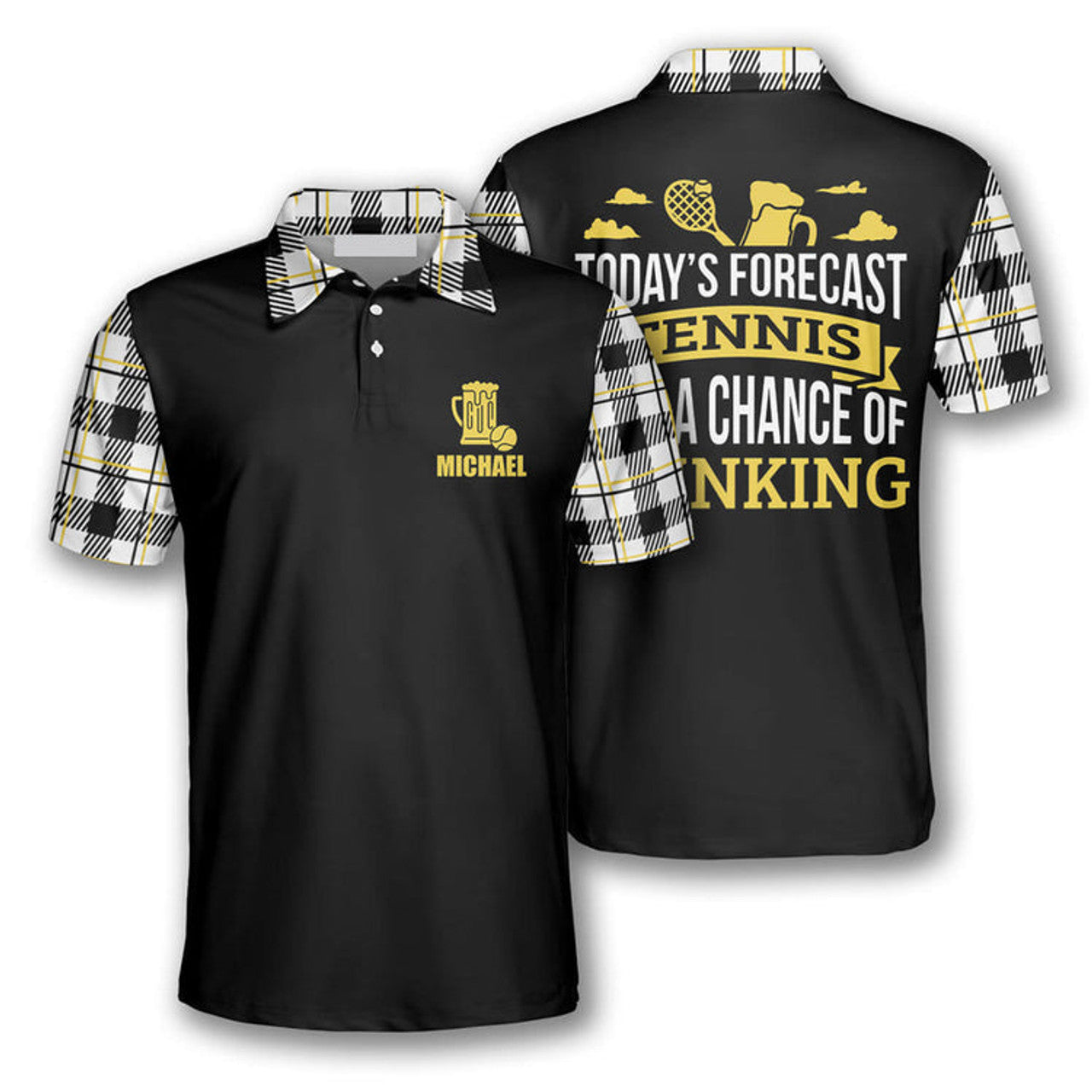 Custom Tennis Today's Forecast With A Chance Of Drinking Customized Name All Over Printed Polo Shirt