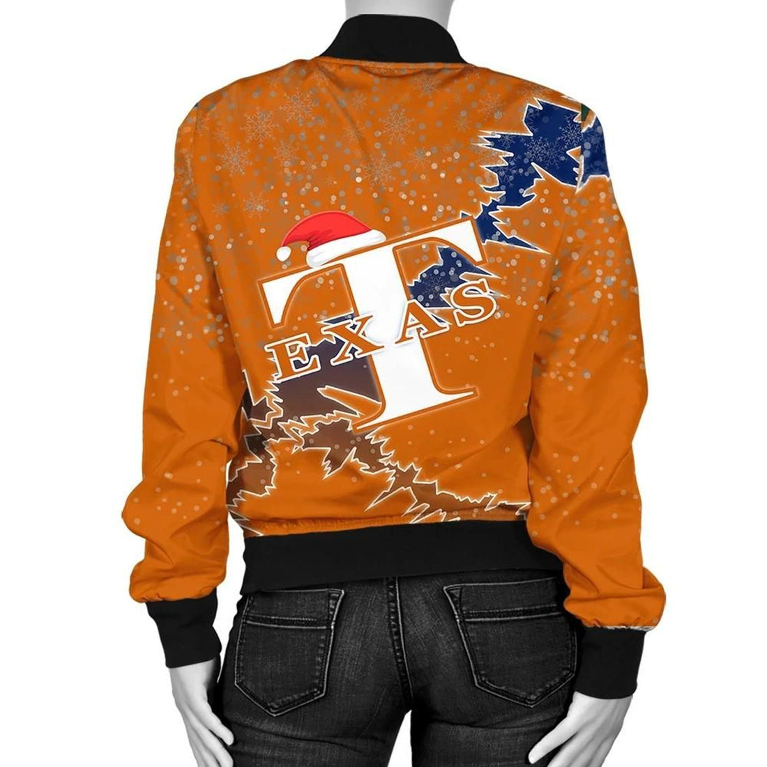 FUNSTUFFPRINT Texas Christmas Coat Of Arms Women Bomber Jacket Style 3D Bomber Jacket