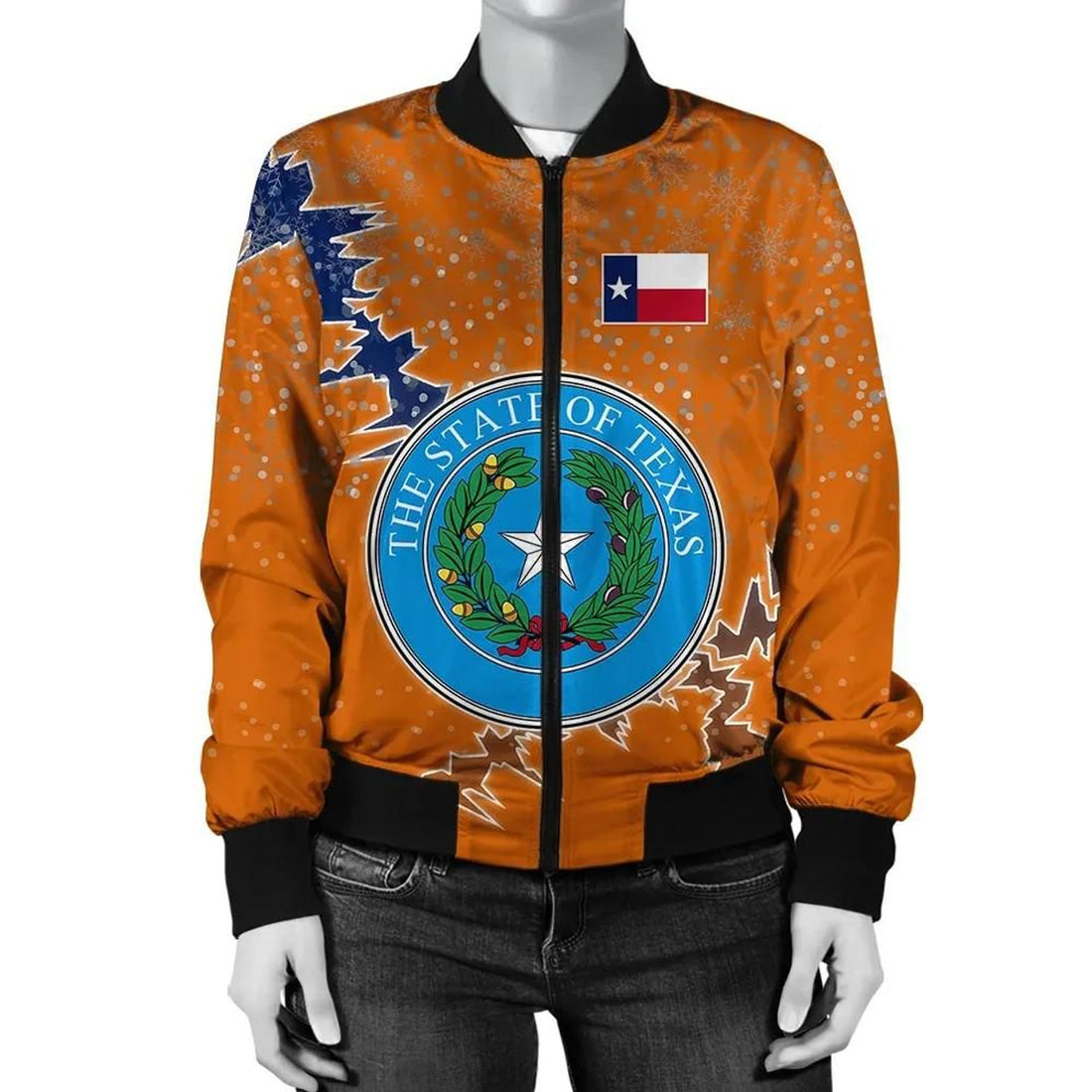 FUNSTUFFPRINT Texas Christmas Coat Of Arms Women Bomber Jacket Style 3D Bomber Jacket