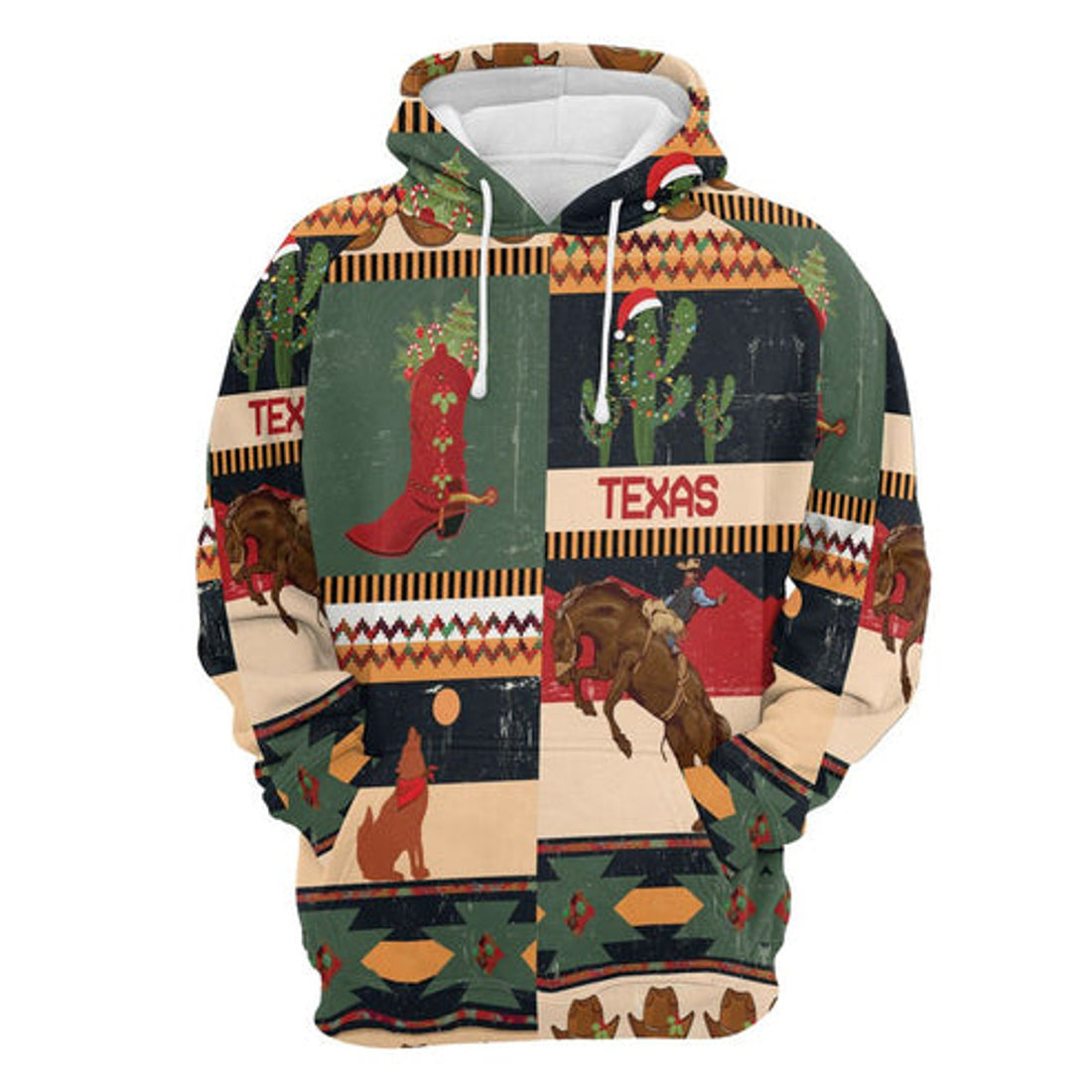 FUNSTUFFPRINT 3D Texas Christmas All Over 3D Hoodie and Zip Hoodie