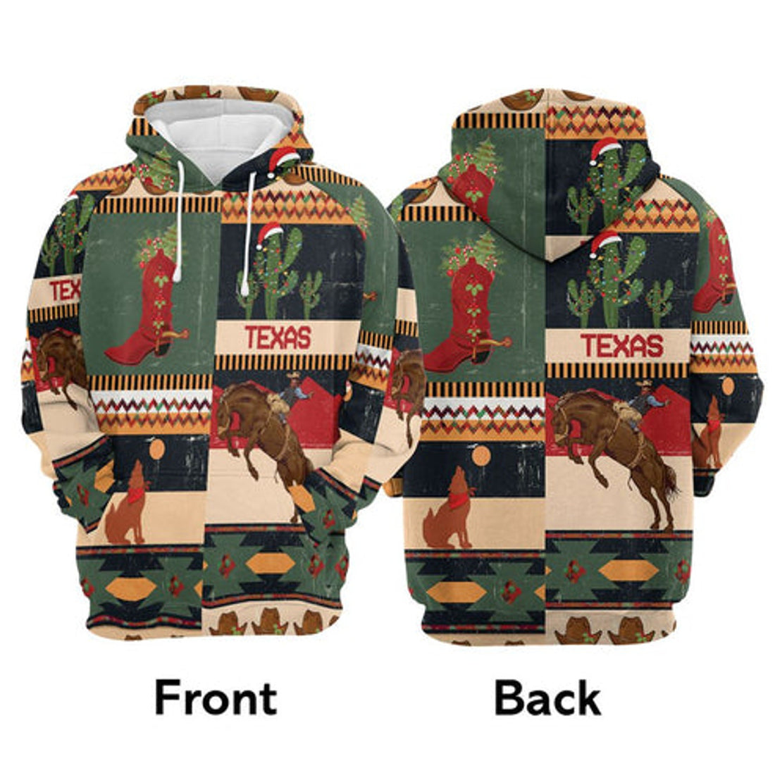 FUNSTUFFPRINT 3D Texas Christmas All Over 3D Hoodie and Zip Hoodie